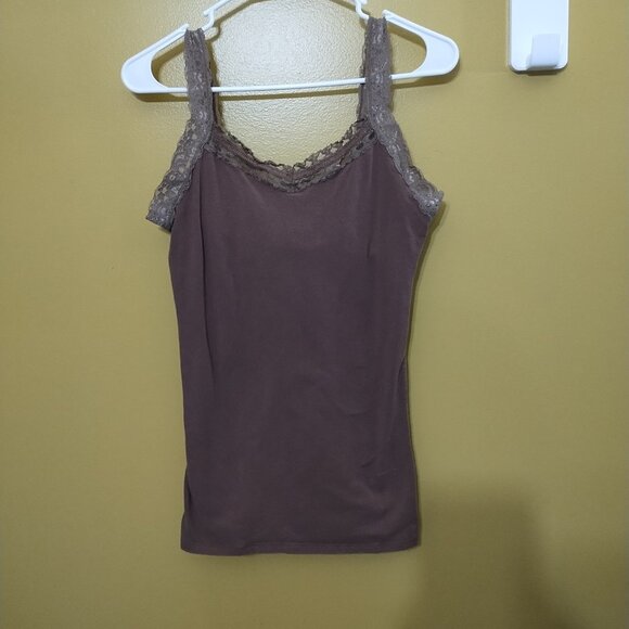 VTG Y2K Urban Behavior Lace Trimmed Brown Cotton Tank M Coquette Y2K - Picture 1 of 5